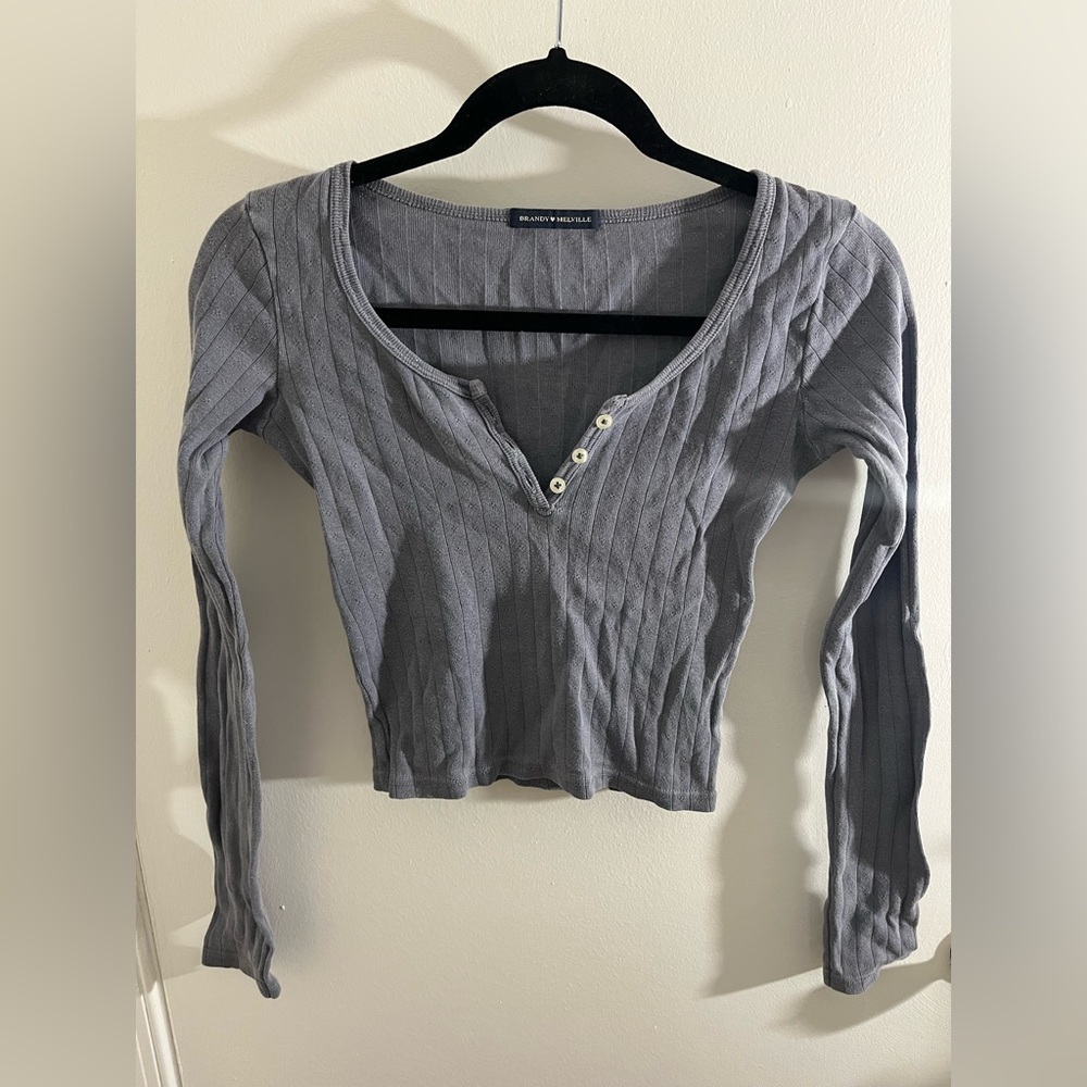 Brandy Melville Slate Blue Zelly Long Sleeve Crop - Picture 3 of 8